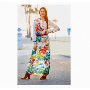 NEW JOHNNY WAS SILK LAURA FLORAL NATURE MAXI LONG SKIRT BOHO LARGE
